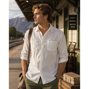 Surplus Mens White Cotton Blend Long Sleeve Button Up Military Safari Shirt L